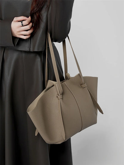 Hifashion Cowhide Genuine Leather Large Tote Shoulder Bags For Women 2025 Trend Designer Trapeze Purses Underarm Ladies Handbags