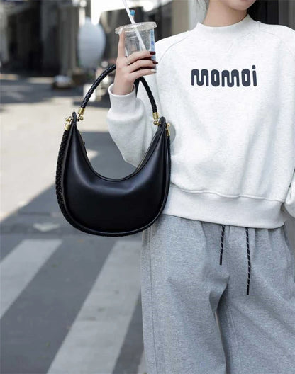 Hifashion Cowhide Genuine Leather Crescent Moon Underarm Shoulder Bags For Women 2025 Luxury Designer Woven Tote Ladies Handbags
