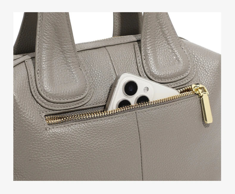 Hifashion 100% Genuine Leather Boston Tote Handbags For Women 2025 Trend Designer Top Handle Work Ladies Shoulder Crossbody Bags
