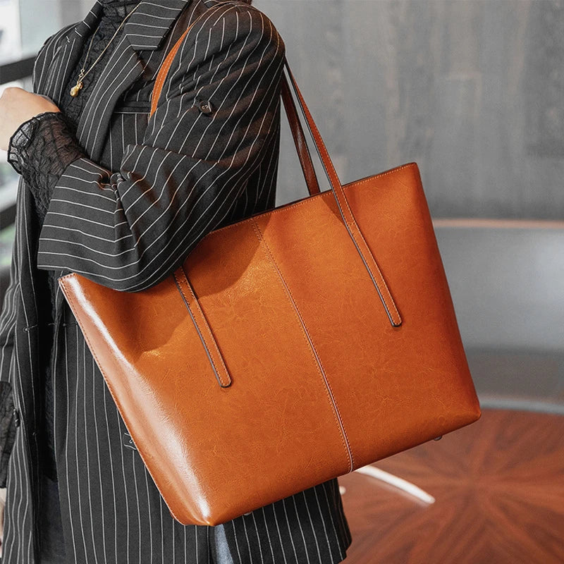 Hifashion Cowhide Genuine Leather Large Tote Bags For Women 2025 Trend Designer A4 Shoulder Bags Laptop Shopper Ladies Handbags