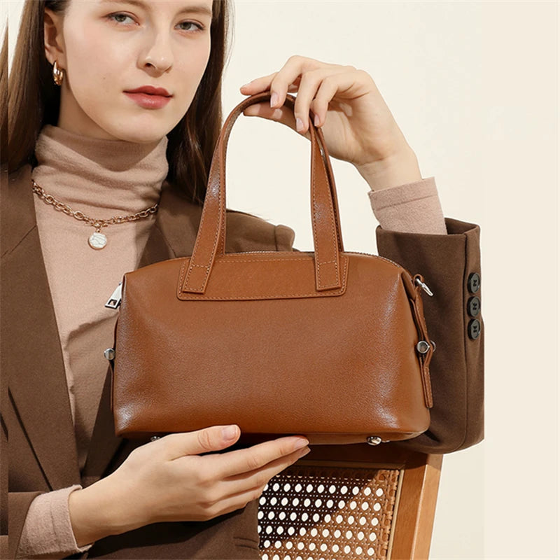 Hifashion Vintage Cow Genuine Leather Pillow Tote Handbags For Women 2025 Trend Designer Boston Ladies Shoulder Crossbody Bags