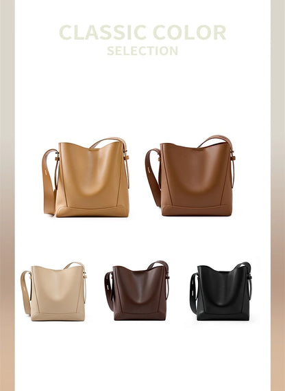 Hifashion Trendy Cow Genuine Leather Bucket Shoulder Bags For Women 2025 Luxury Designer Shopping Work Crossbody Ladies Handbags