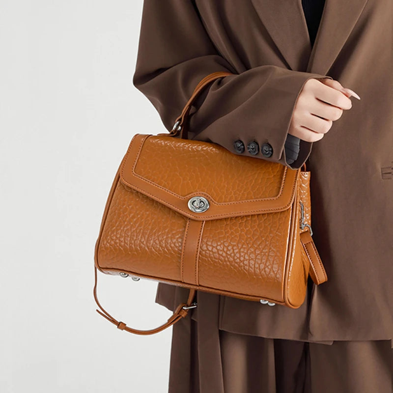 Hifashion Cowhide Genuine Leather Tote Handbags For Women New 2025 Luxury Designer Work Satchel Top Handle Female Shoulder Bags