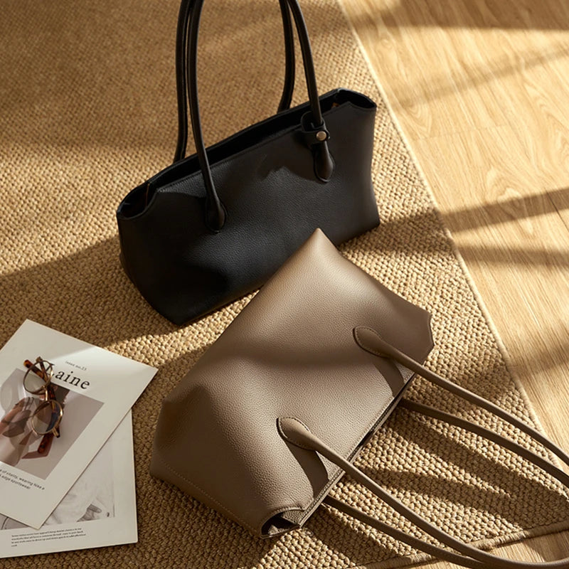 Hifashion Cowhide Genuine Leather Large Underarm Shoulder Bags For Women 2025 Luxury Designer Shopping Tote Work Ladies Handbags