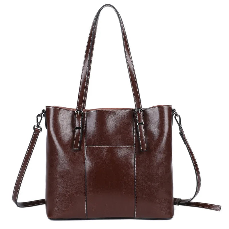 Hifashion Vintage Cow Genuine Leather Large Tote Bags For Women 2025 Luxury Designer Shopping Shoulder Bags Work Ladies Handbags