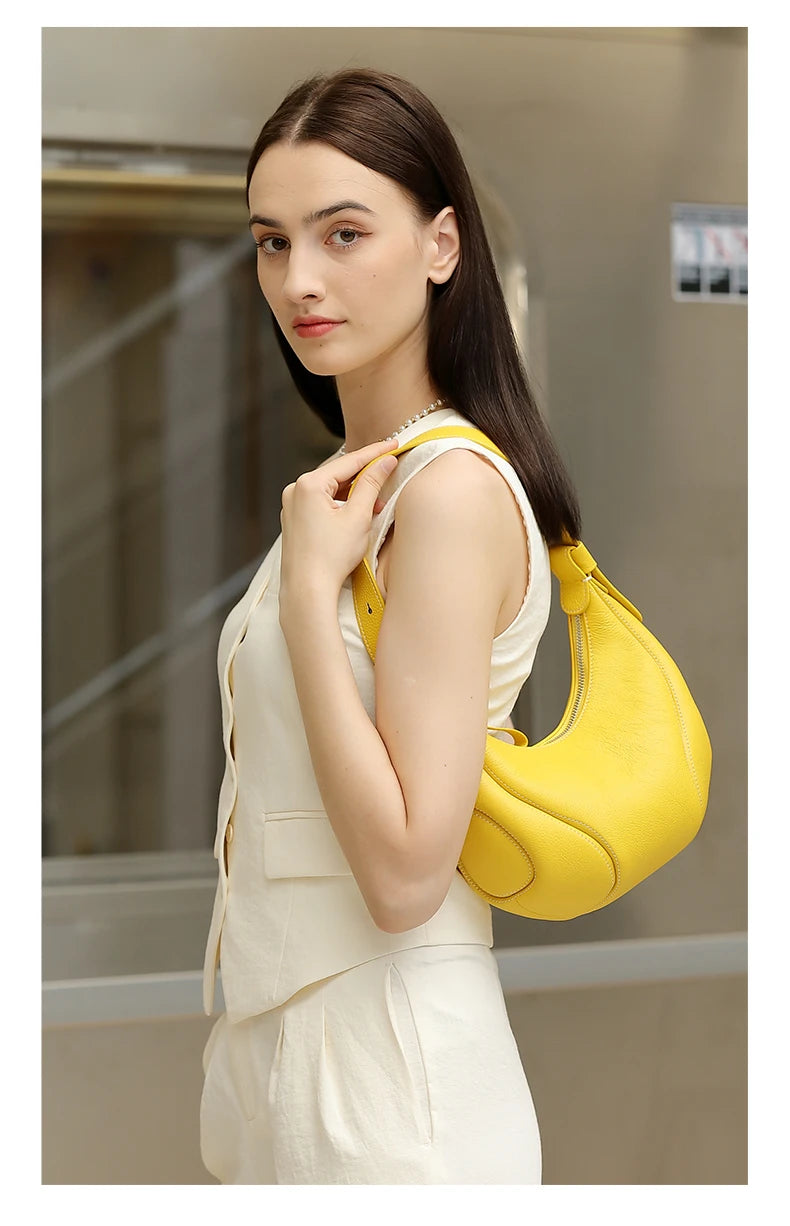 Hifashion Cowhide Genuine Leather Half Moon Crossbody Shoulder Bags For Women 2025 Trend Designer Hobo Underarm Ladies Handbags