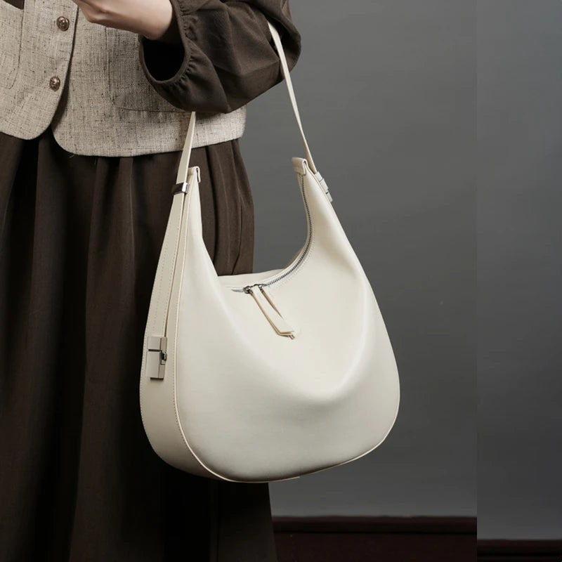 Hifashion Elegant Cow Genuine Leather Large Crescent Shoulder Bags For Women 2025 Trend Designer Hobo  Tote Work Ladies Handbags
