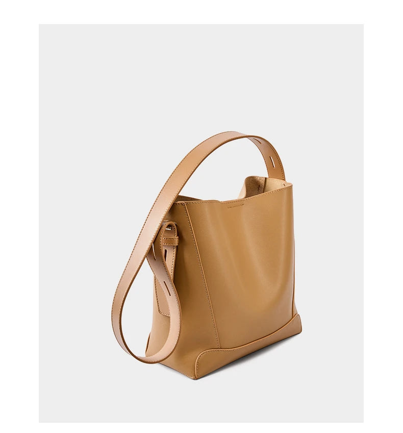 Hifashion Trendy Cow Genuine Leather Bucket Shoulder Bags For Women 2025 Luxury Designer Shopping Work Crossbody Ladies Handbags