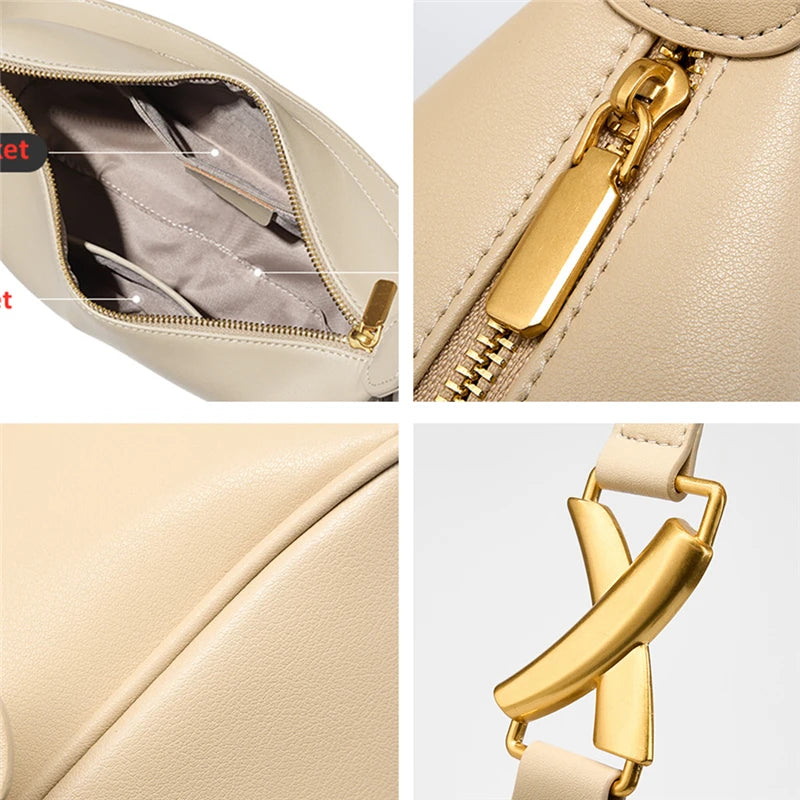 Hifashion Trendy Genuine Leather Underarm Shoulder Bags For Women 2025 Luxury Designer Crossbody Purse Half Moon Ladies Handbags