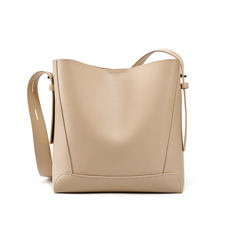 Hifashion Trendy Cow Genuine Leather Bucket Shoulder Bags For Women 2025 Luxury Designer Shopping Work Crossbody Ladies Handbags