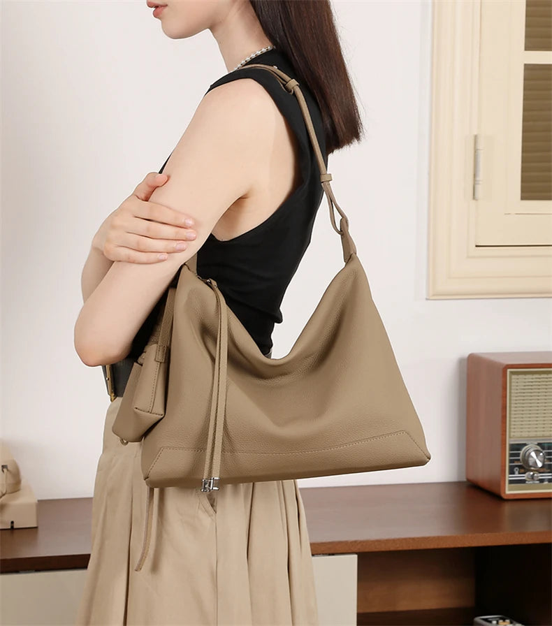 Hifashion Cowhide Genuine Leather Crescent Hobo Bags 2025 Trend Designer Commuting Shoulder Crossbody Bags Soft Ladies Handbags