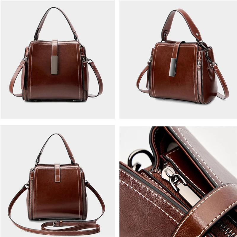 Hifashion Vintage Cow Genuine Leather Small Shoulder Bags For Women 2025 Luxury Designer Crossbody Purses Bucket Ladies Handbags