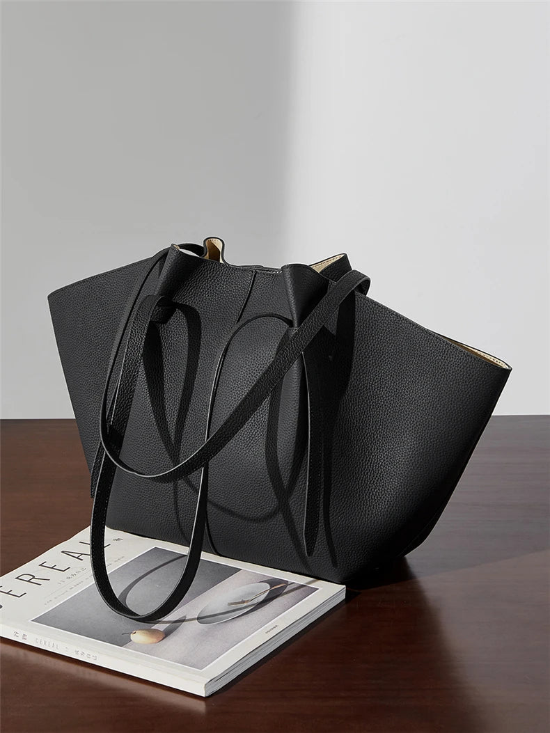 Hifashion Cowhide Genuine Leather Large Tote Shoulder Bags For Women 2025 Trend Designer Trapeze Purses Underarm Ladies Handbags