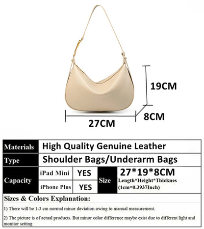 Hifashion Trendy Genuine Leather Underarm Shoulder Bags For Women 2025 Luxury Designer Crossbody Purse Half Moon Ladies Handbags
