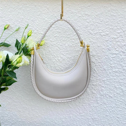 Hifashion Cowhide Genuine Leather Crescent Moon Underarm Shoulder Bags For Women 2025 Luxury Designer Woven Tote Ladies Handbags