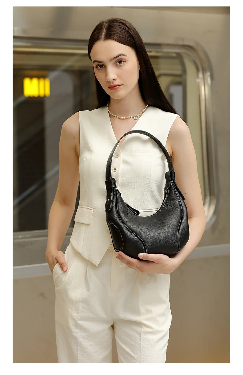 Hifashion Cowhide Genuine Leather Half Moon Crossbody Shoulder Bags For Women 2025 Trend Designer Hobo Underarm Ladies Handbags