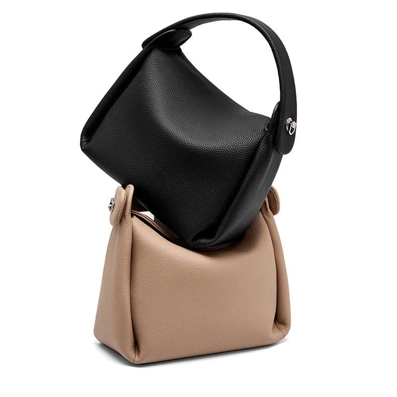 Hifashion Cowhide Genuine Leather Small Shoulder Bags For Women 2025 Luxury Designer Work Bucket Tote Crossbody Ladies Handbags