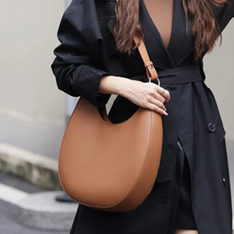 Hifashion Trendy Genuine Leather Crescent Underarm Shoulder Bags For Women 2025 Luxury Designer Hobos Half Moon Tote Handbags