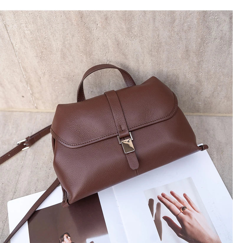 Hifashion Cowhide Genuine Leather Crossbody Shoulder Bags For Women 2025 Trend Designer Satchel Purses Boston Ladies Handbags