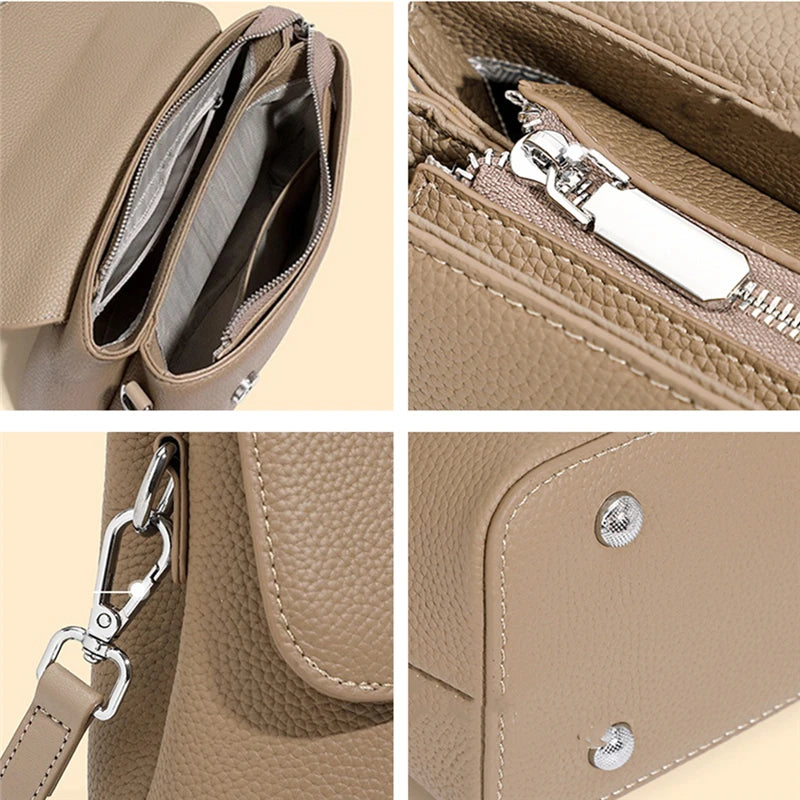 Hifashion Classic Cowhide Genuine Leather Tote Handbags For Women 2025 Trend Designer Wide Strap Ladies Shoulder Crossbody Bags