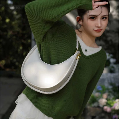 Hifashion Cowhide Genuine Leather Crescent Moon Underarm Shoulder Bags For Women 2025 Luxury Designer Woven Tote Ladies Handbags