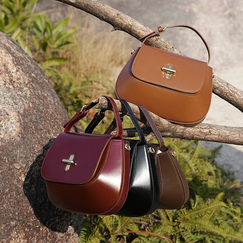 Hifashion Luxury Genuine Leather Saddle Small Shoulder Crossbody Bags For Women 2025 Trend Designer Purses Tote Ladies Handbags