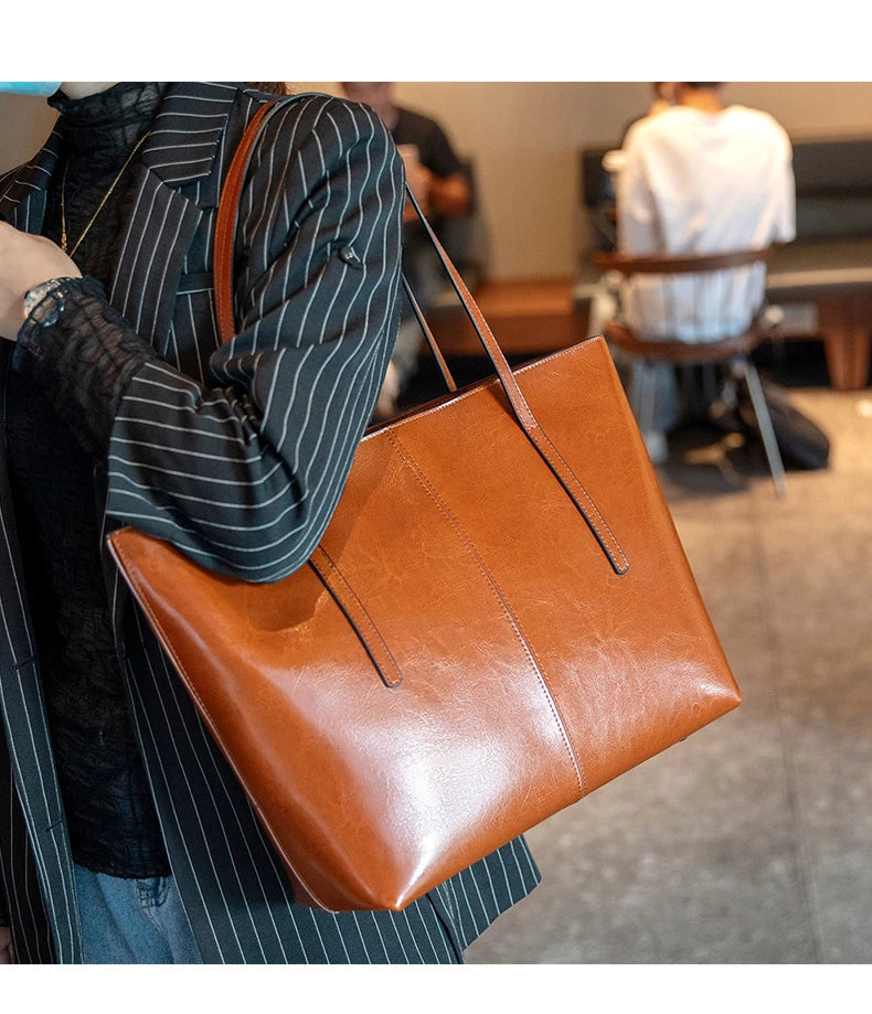 Hifashion Cowhide Genuine Leather Large Tote Bags For Women 2025 Trend Designer A4 Shoulder Bags Laptop Shopper Ladies Handbags