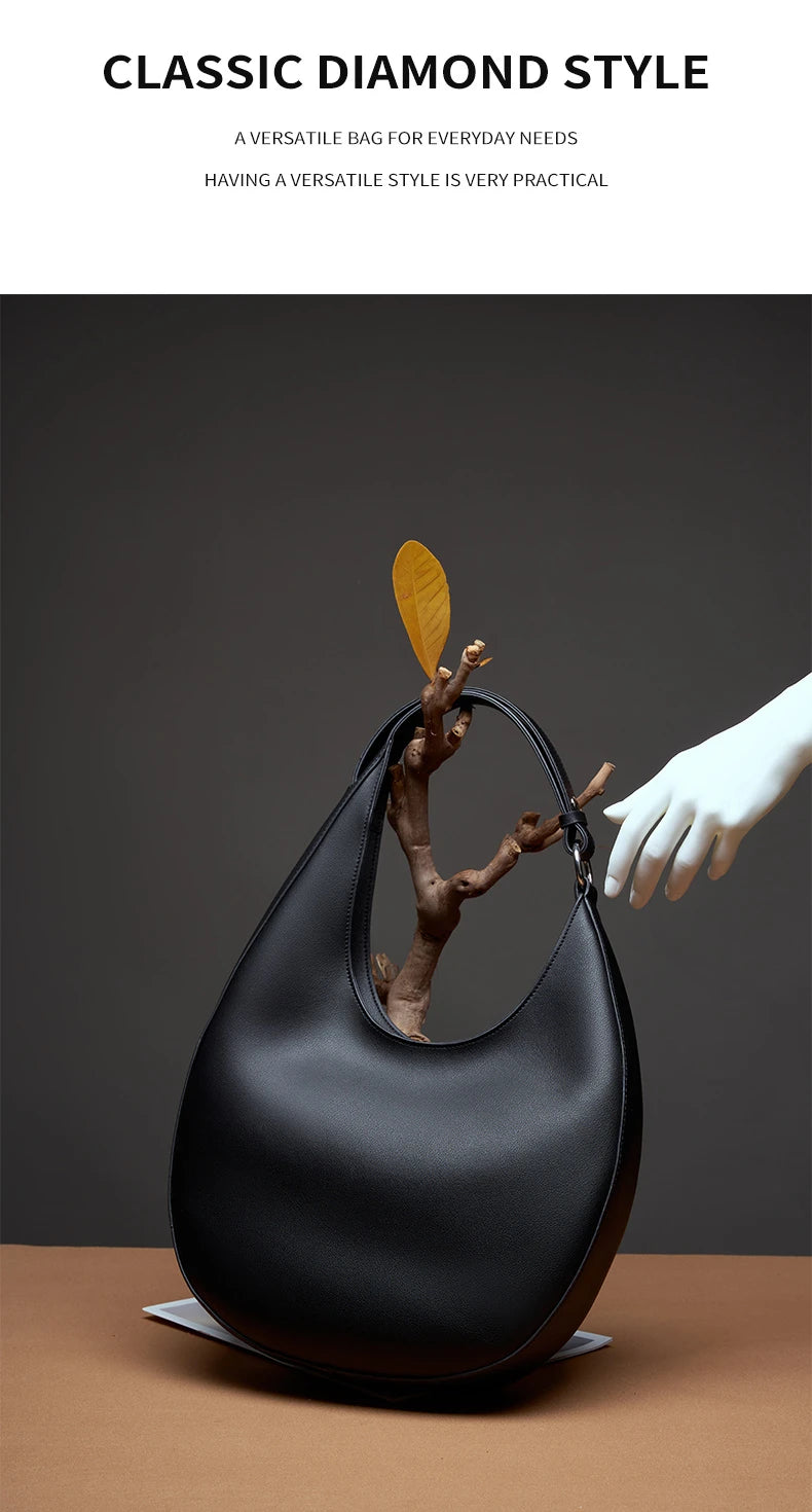 Hifashion Trendy Genuine Leather Crescent Underarm Shoulder Bags For Women 2025 Luxury Designer Hobos Half Moon Tote Handbags