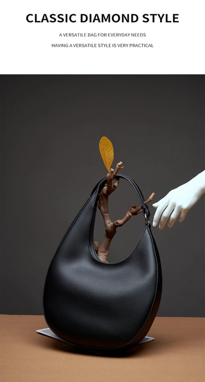 Hifashion Trendy Genuine Leather Crescent Underarm Shoulder Bags For Women 2025 Luxury Designer Hobos Half Moon Tote Handbags