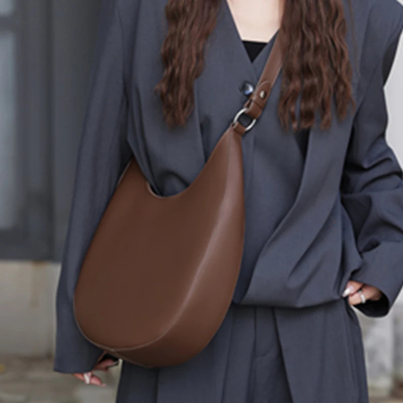 Hifashion Trendy Genuine Leather Crescent Underarm Shoulder Bags For Women 2025 Luxury Designer Hobos Half Moon Tote Handbags