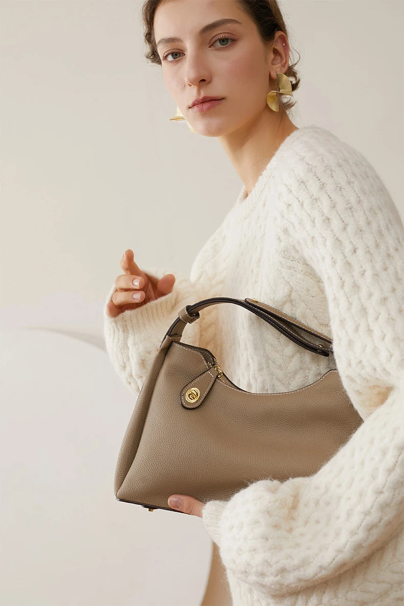 Hifashion 100% Genuine Leather Crescent Shoulder Crossbody Bags For Women 2025 Luxury Designer Top Handle Purses Ladies Handbags