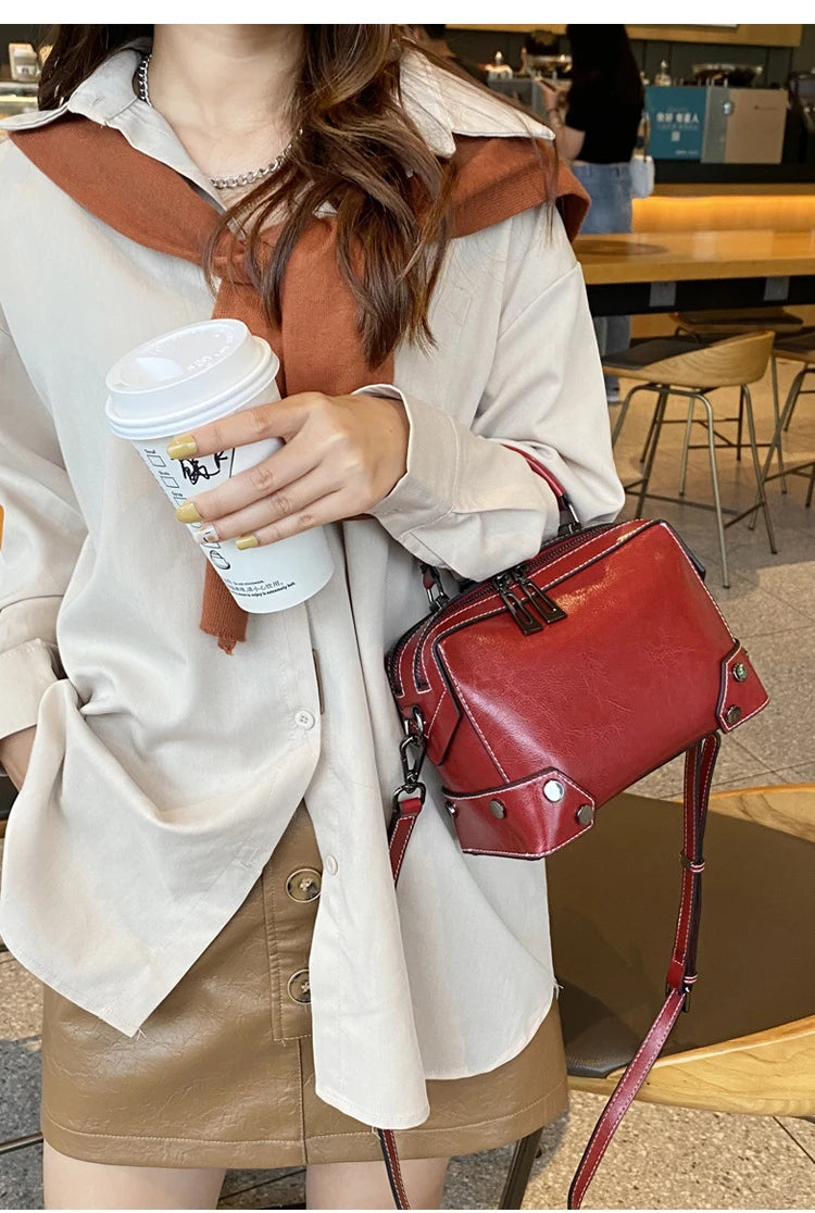 Hifashion Cowhide Genuine Leather Pillow Small Shoulder Crossbody Bags For Women 2025 Trend Designer Boston Tote Ladies Handbags