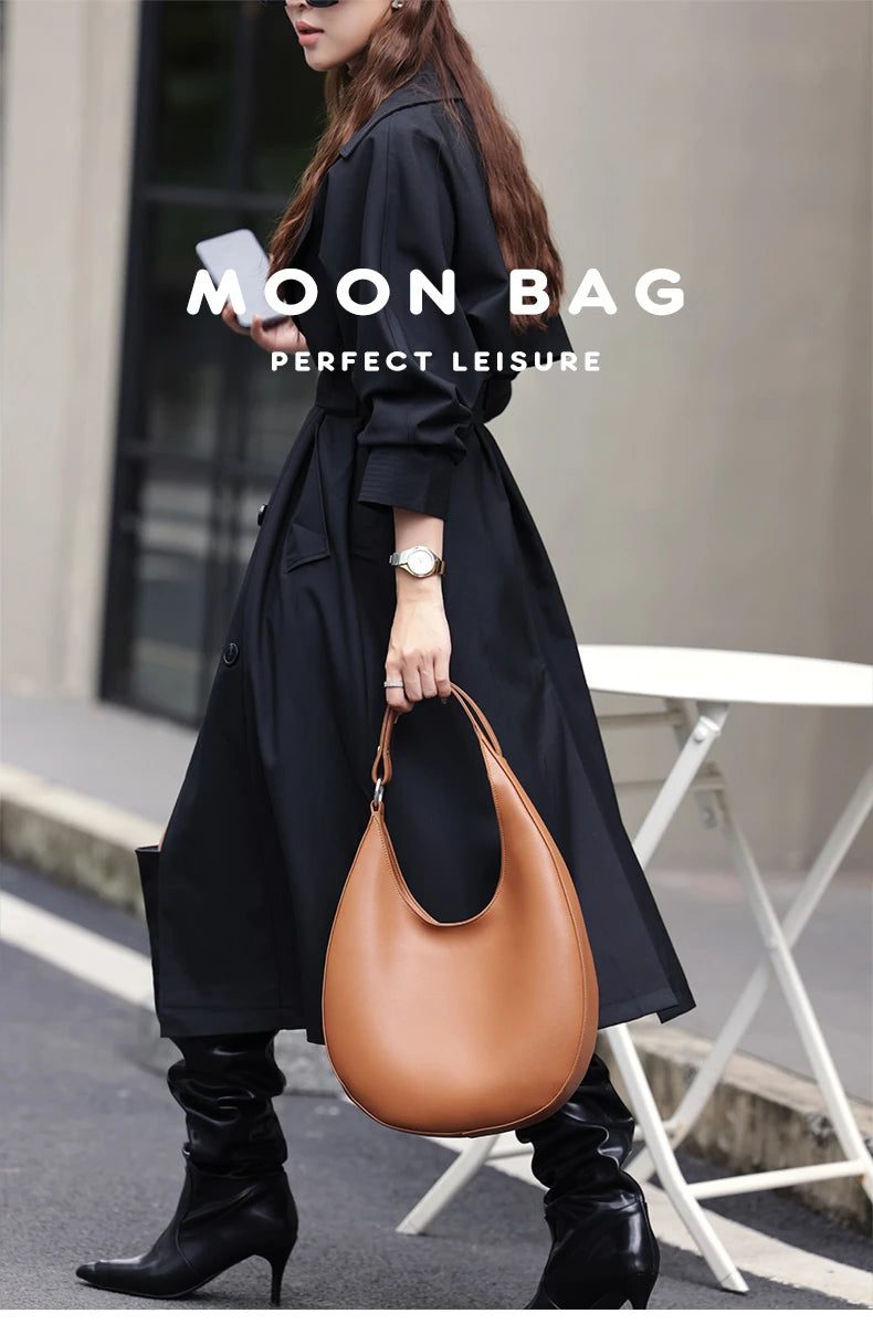 Hifashion Trendy Genuine Leather Crescent Underarm Shoulder Bags For Women 2025 Luxury Designer Hobos Half Moon Tote Handbags