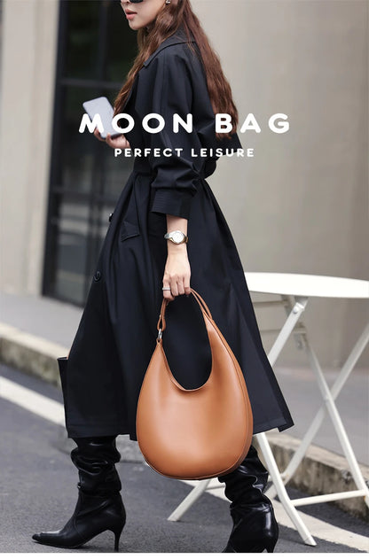 Hifashion Trendy Genuine Leather Crescent Underarm Shoulder Bags For Women 2025 Luxury Designer Hobos Half Moon Tote Handbags