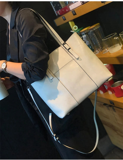 Hifashion Vintage Cow Genuine Leather Large Tote Bags For Women 2025 Luxury Designer Shopping Shoulder Bags Work Ladies Handbags
