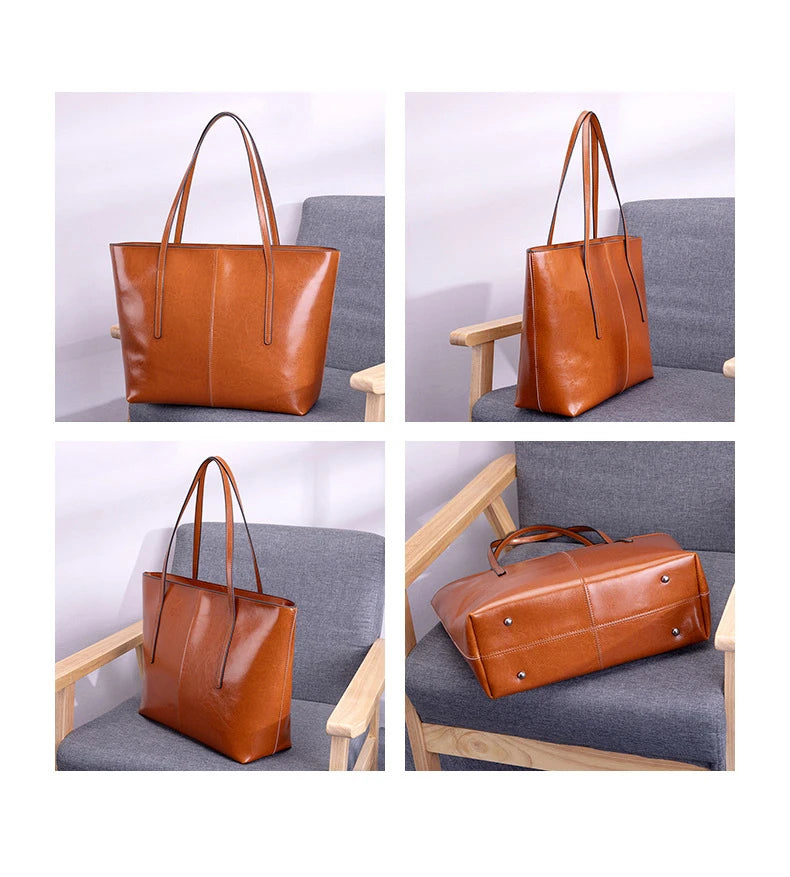 Hifashion Cowhide Genuine Leather Large Tote Bags For Women 2025 Trend Designer A4 Shoulder Bags Laptop Shopper Ladies Handbags