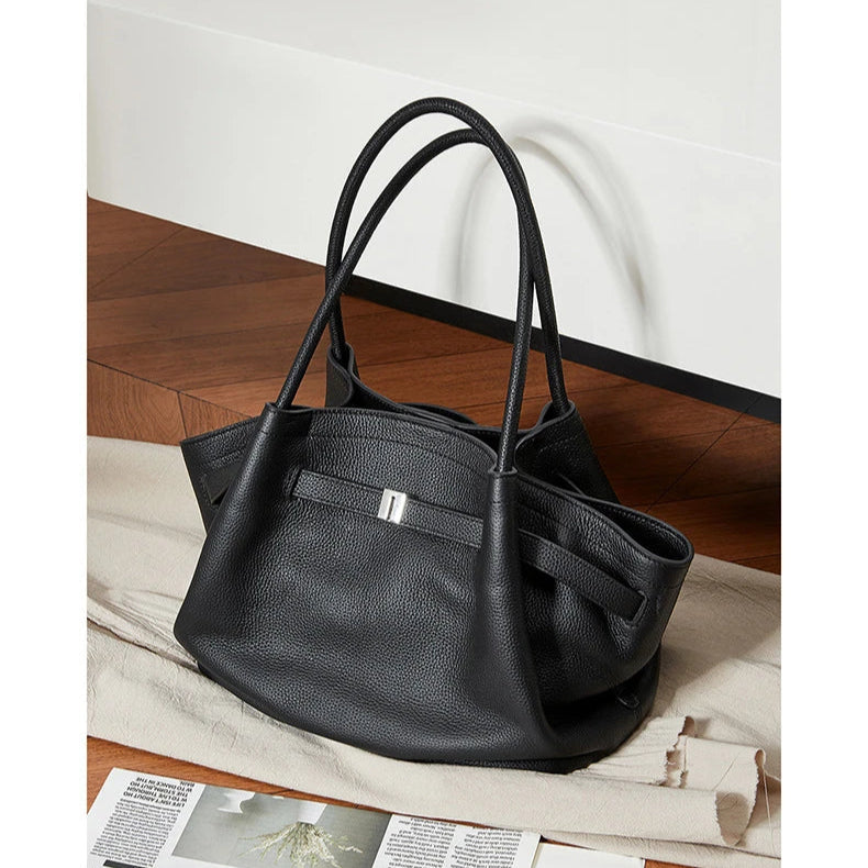 Hifashion Cowhide Genuine Leather Tote Shoulder Bags For Women 2025 Trend Designer Pleated Work Shopper Underarm Ladies Handbags
