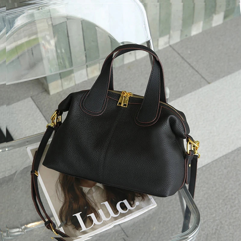 Hifashion 100% Cowhide Genuine Leather Handbags For Women 2025 Trend Designer Wide Strap Pillow Ladies Shoulder Crossbody Bags