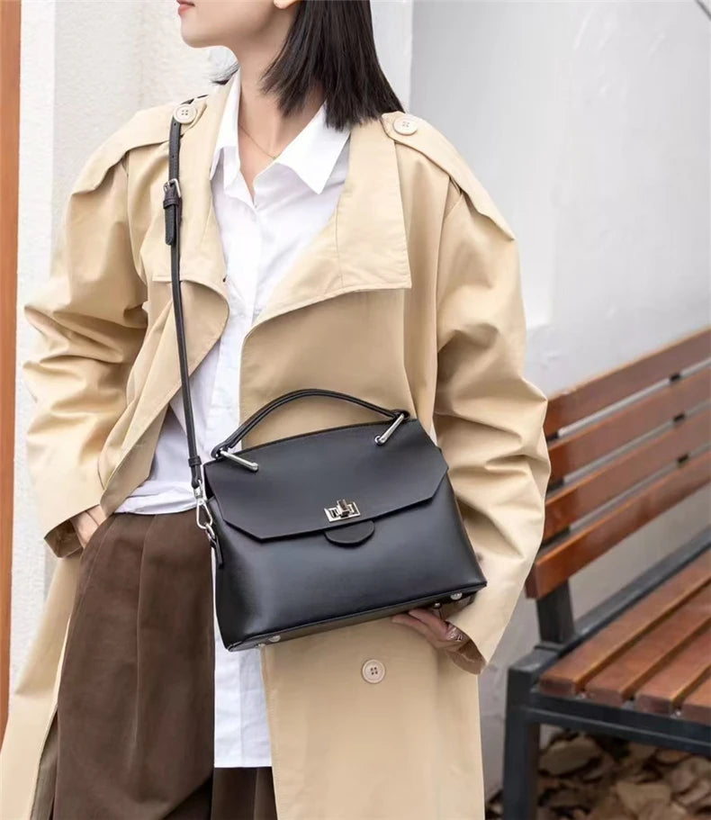 Hifashion Cowhide Genuine Leather Tote Handbags For Women 2025 Trend Designer Satchel Purses Work Ladies Shoulder Crossbody Bags