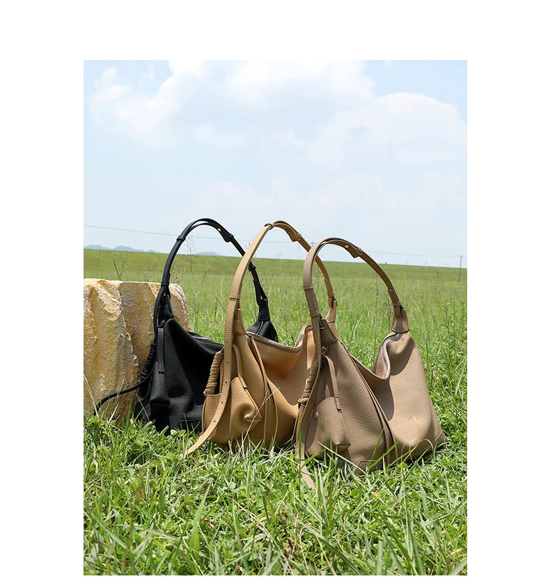 Hifashion Cowhide Genuine Leather Crescent Hobo Bags 2025 Trend Designer Commuting Shoulder Crossbody Bags Soft Ladies Handbags