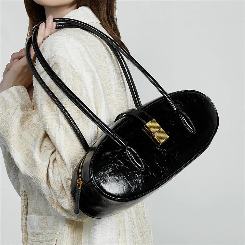 Hifashion Vintage Cowhide Genuine Leather Underarm Shoulder Bags For Women 2025 Trend Designer Luxury Tote Work Ladies Handbags
