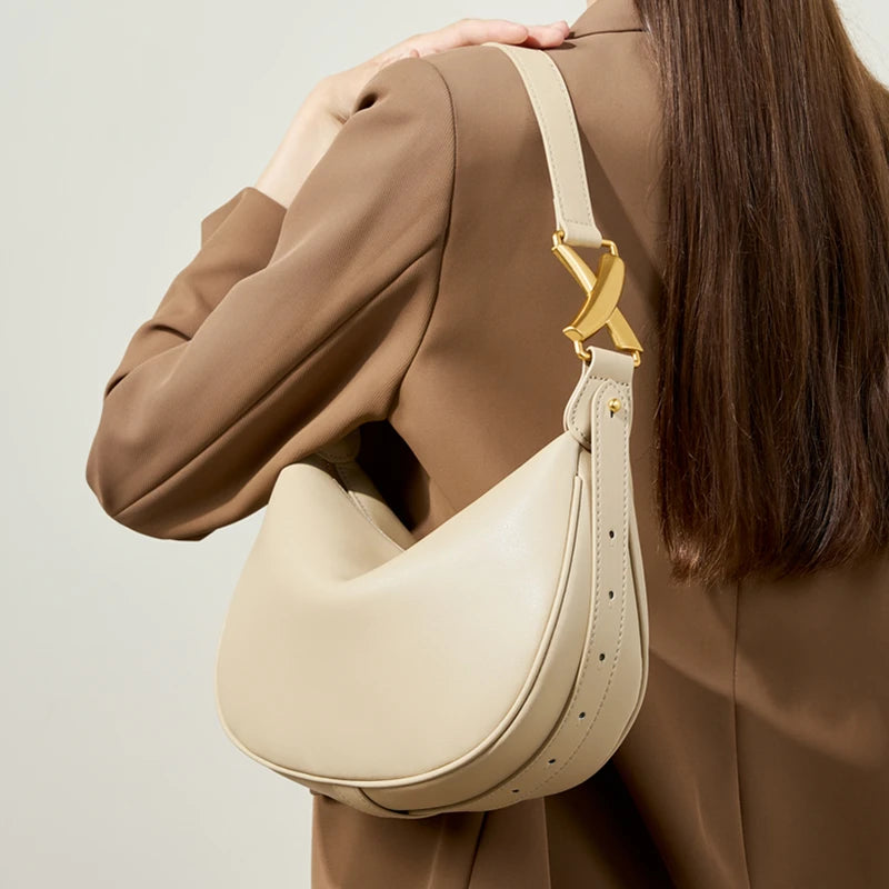 Hifashion Trendy Genuine Leather Underarm Shoulder Bags For Women 2025 Luxury Designer Crossbody Purse Half Moon Ladies Handbags