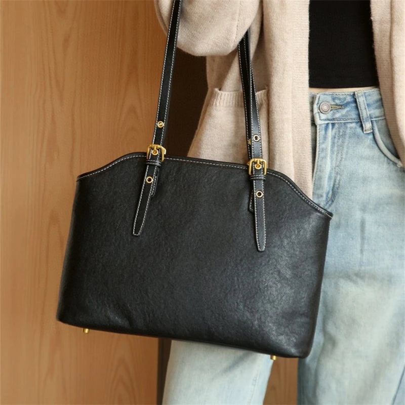 Hifashion 100% Genuine Leather Large Underarm Shoulder Bags For Women 2025 Trend Designer Tote Shopper Office Ladies Handbags
