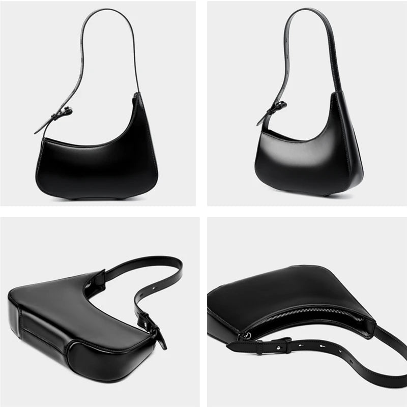 Hifashion Minimalist Genuine Leather Crescent Underarm Shoulder Bags For Women 2025 Luxury Designer Half Moon Ladies Handbags