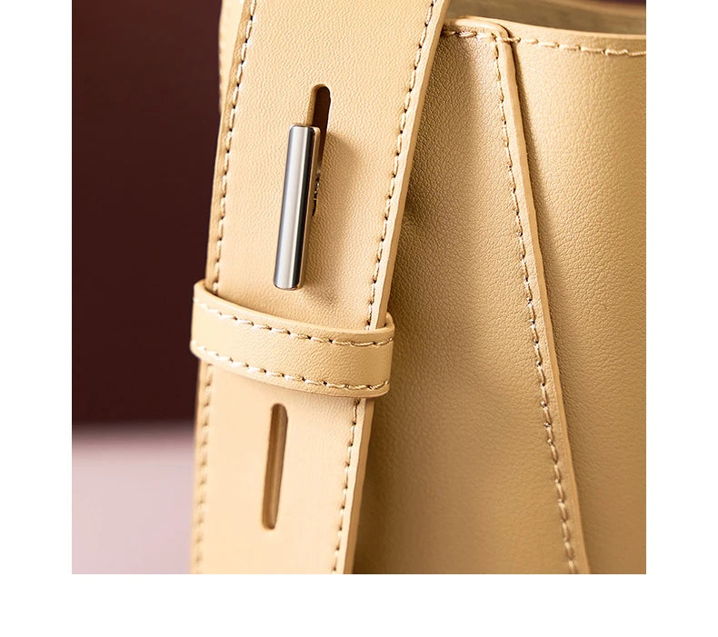 Hifashion Trendy Cow Genuine Leather Bucket Shoulder Bags For Women 2025 Luxury Designer Shopping Work Crossbody Ladies Handbags