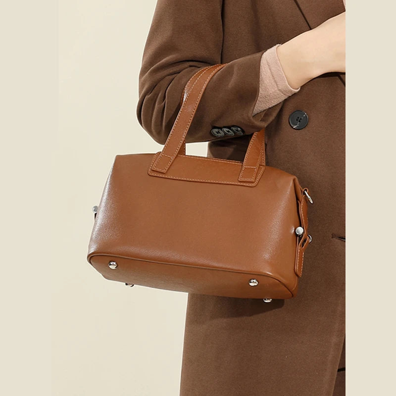Hifashion Vintage Cow Genuine Leather Pillow Tote Handbags For Women 2025 Trend Designer Boston Ladies Shoulder Crossbody Bags