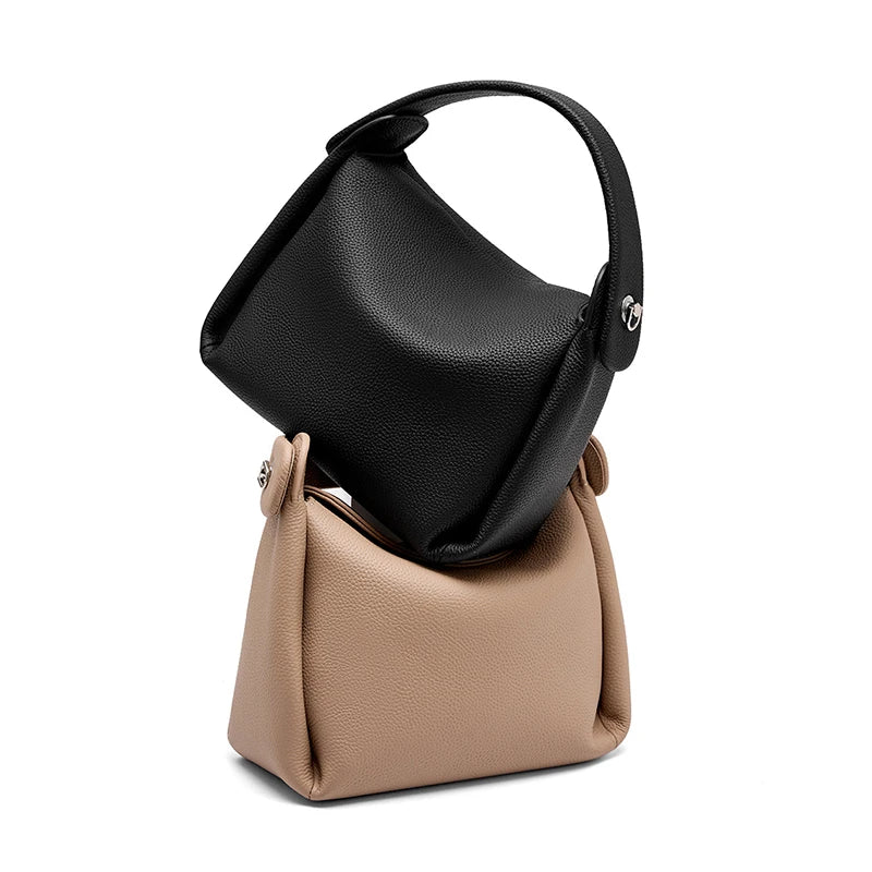 Hifashion Cowhide Genuine Leather Small Shoulder Bags For Women 2025 Luxury Designer Work Bucket Tote Crossbody Ladies Handbags