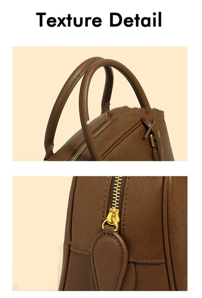 Hifashion Vintage Genuine Leather Bowling Tote Handbags For Women 2025 Luxury Designer Shell Work Ladies Shoulder Crossbody Bags