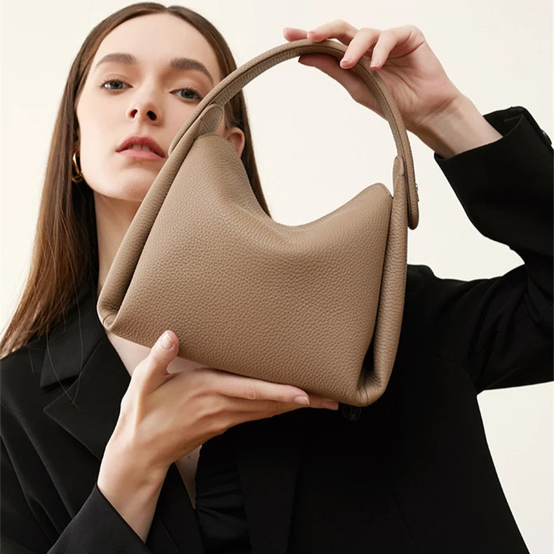 Hifashion Cowhide Genuine Leather Small Shoulder Bags For Women 2025 Luxury Designer Work Bucket Tote Crossbody Ladies Handbags