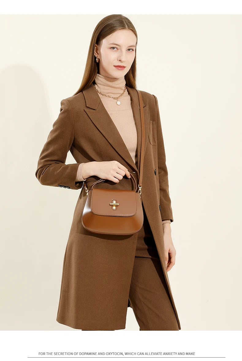 Hifashion Luxury Genuine Leather Saddle Small Shoulder Crossbody Bags For Women 2025 Trend Designer Purses Tote Ladies Handbags